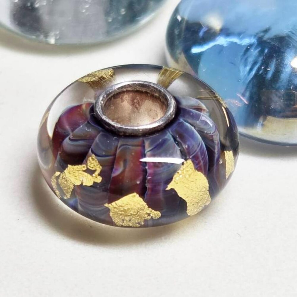New Ogerbeads Glass Bead True Colors Shades Of Purples And Gold Sterling Silver